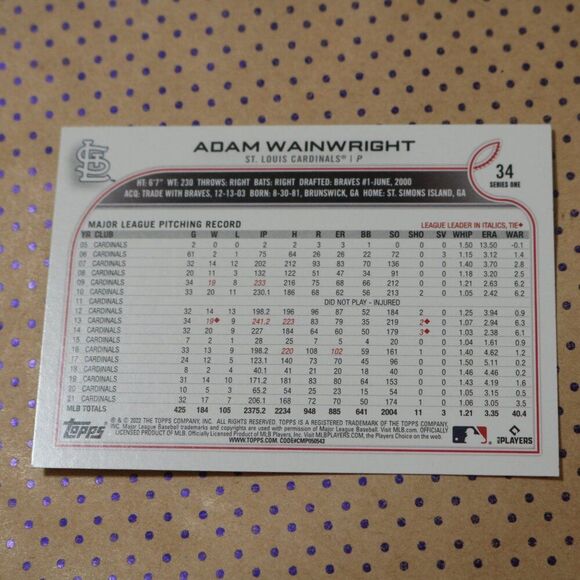 Adam Wainwright #34 Baseball Card - Picture 2 of 2